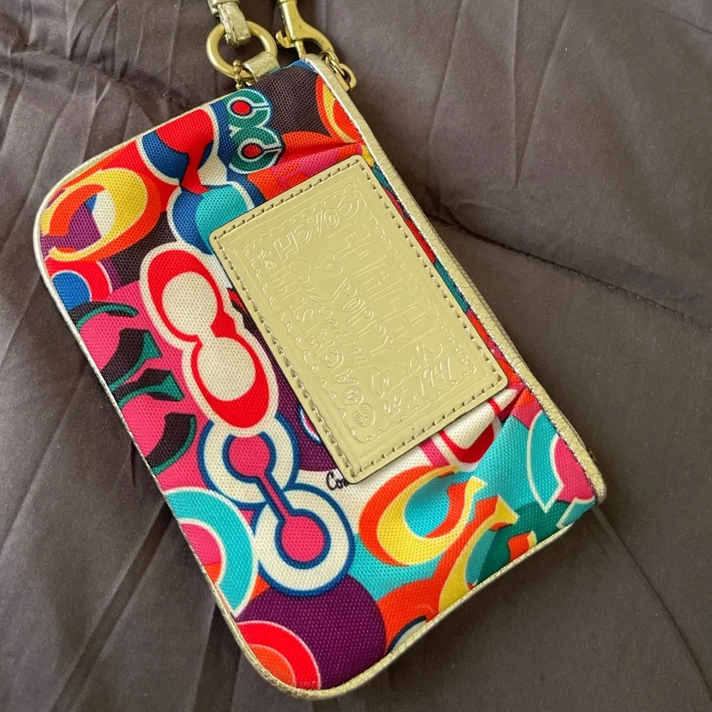 COACH - Mini Wristlet - Wallet- Vibrant Multicolor- Canvas - Picture 16 of 16